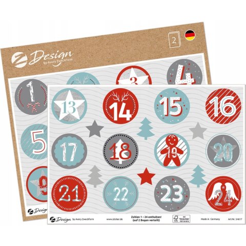 Naklejki papierowe ze srebrnymi tłoczeniami, na ark. A5 - numerki adwentowe Z-Design 54617 Naklejki papierowe ze srebrnymi tłoczeniami, na ark. A5 - numerki adwentowe Z-Design 54617