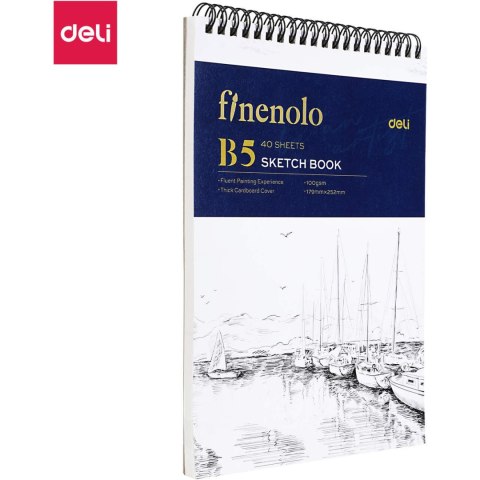 Szkicownik na spirali B5 FINENOLO 100g/m2 40 kartek biały EN025 DELI Szkicownik na spirali B5 FINENOLO 100g/m2 40 kartek biały EN025 DELI