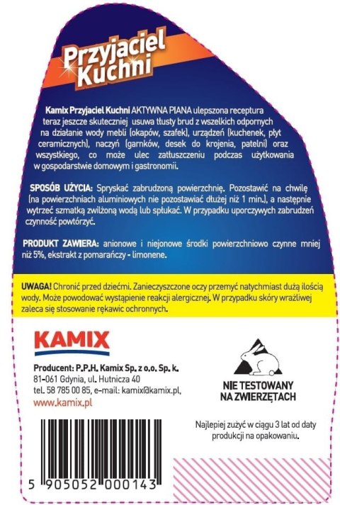 Aktywna piana KAMIX Przyjaciel Kuchni tłusty brud 500ml Aktywna piana KAMIX Przyjaciel Kuchni tłusty brud 500ml