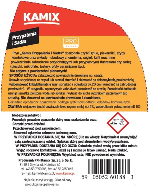 Płyn KAMIX PRZYPALENIA I SADZA czyści grille kominki piekarniki 500ml Płyn KAMIX PRZYPALENIA I SADZA czyści grille kominki piekarniki 500ml