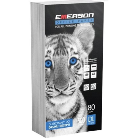 Papier ksero DL 80g EMERSON TIGER (210x99mm) (receptowy) biały 500ark xb1/3A4copyemerson80g Papier ksero DL 80g EMERSON TIGER (210x99mm) (receptowy) biały 500ark xb1/3A4copyemerson80g