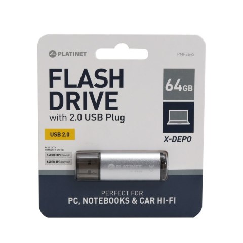 Pamięć USB 64GB PLATINET X-DEPO USB 2.0 srebrny (43613) Pamięć USB 64GB PLATINET X-DEPO USB 2.0 srebrny (43613)