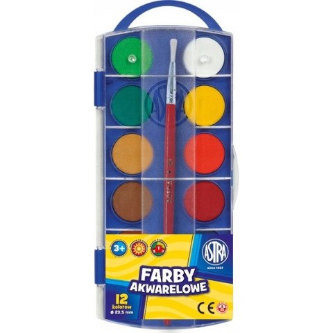Farby akwarelowe 12kol. fi 23.5 z pędzelkiem 832169050 ASTRA Farby akwarelowe 12kol. fi 23.5 z pędzelkiem 832169050 ASTRA