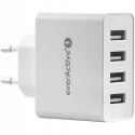 Ładowarka sieciowa 230V EVERACTIVE SC-400 4xUSB 5V 5A 25W biała