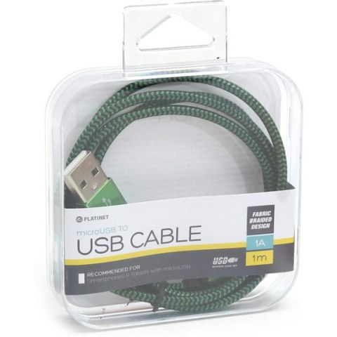 Kabel USB-A -> microUSB 1m 1A pleciony zielony PLATINET HERMES (43304) Kabel USB-A -> microUSB 1m 1A pleciony zielony PLATINET HERMES (43304)