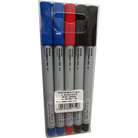 Pióro kulkowe 0,7mm 5szt. w etui 404-530 RYSTOR Pióro kulkowe 0,7mm 5szt. w etui 404-530 RYSTOR