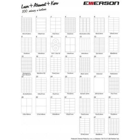 Etykieta A4 biała (100ark) 85*50mm nr.014 EMERSON eta4085x050w Etykieta A4 biała (100ark) 85*50mm nr.014 EMERSON eta4085x050w