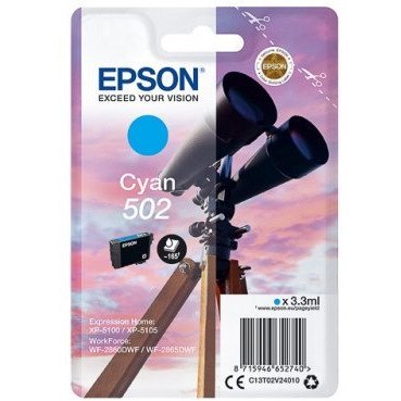 Tusz EPSON (502/C13T02V24010) niebieski 3,3ml/160str Tusz EPSON (502/C13T02V24010) niebieski 3,3ml/160str