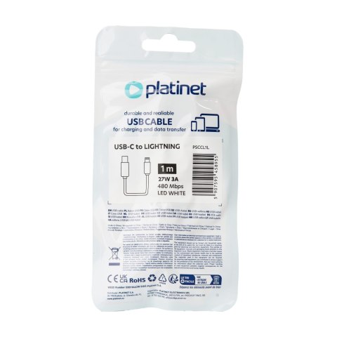 Kabel USB-C -> Lightning 1m 3A 27W LED biały PLATINET (45895) Kabel USB-C -> Lightning 1m 3A 27W LED biały PLATINET (45895)