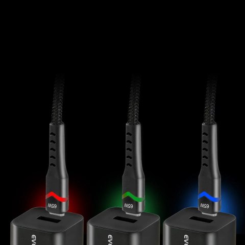 Kabel USB-C -> USB-C 3m 2,25A 45W pleciony czarny wtyczka z led RGB EVERACTIVE (CBB-3PDR) Kabel USB-C -> USB-C 3m 2,25A 45W pleciony czarny wtyczka z led RGB EVERACTIVE (CBB-3PDR)