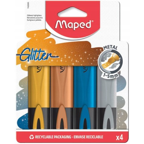 Zakreślacz Fluo Peps metaliczny brokat 4szt. kolory etui 742000 MAPED Zakreślacz Fluo Peps metaliczny brokat 4szt. kolory etui 742000 MAPED