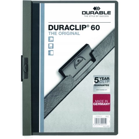 Skoroszyt zaciskowy DURACLIP 60 A4 1-60kart. antracyt 220957 DURABLE Skoroszyt zaciskowy DURACLIP 60 A4 1-60kart. antracyt 220957 DURABLE